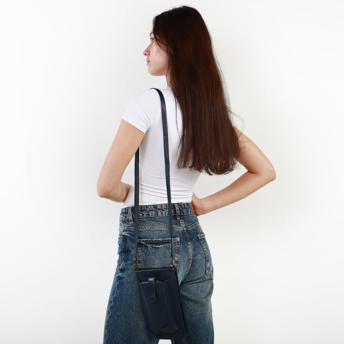 Leather Smartphone Crossbody Wallet - Blue