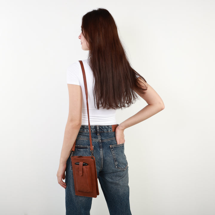 Leather Smartphone Crossbody Wallet - Brown
