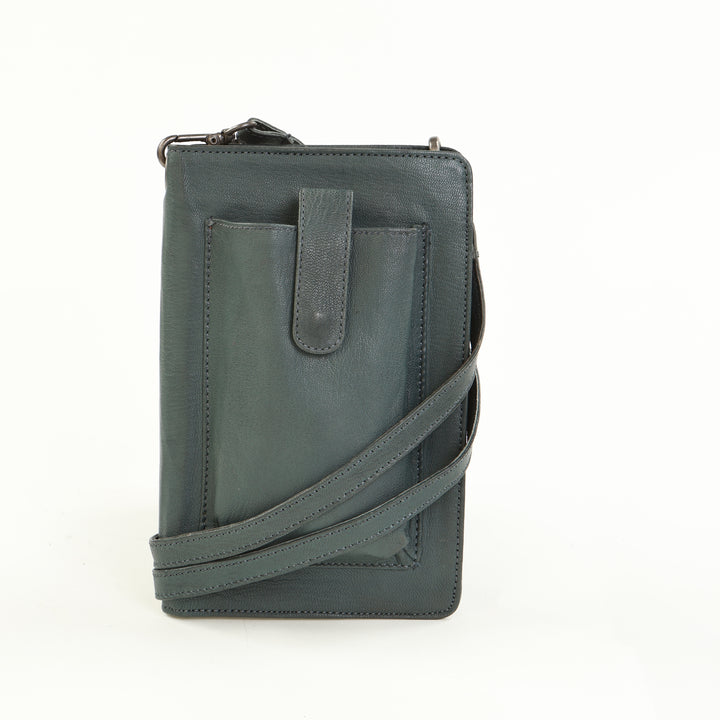 Leather Smartphone Crossbody Wallet - Black