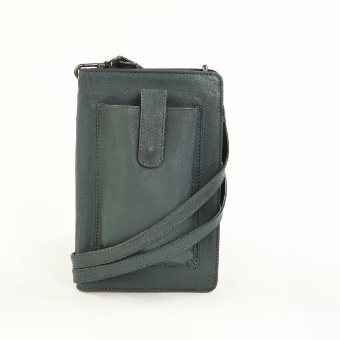 Leather Smartphone Crossbody Wallet - Grey