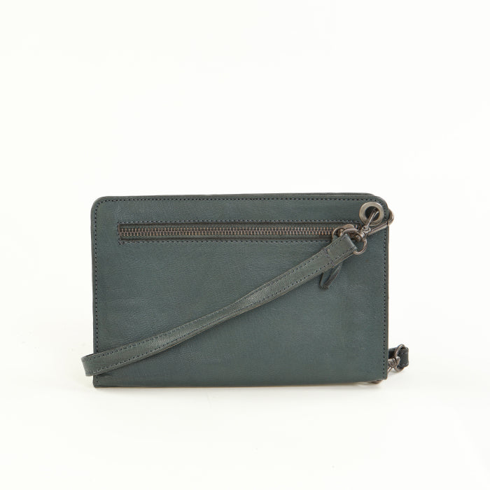 Leather Smartphone Crossbody Wallet - Grey