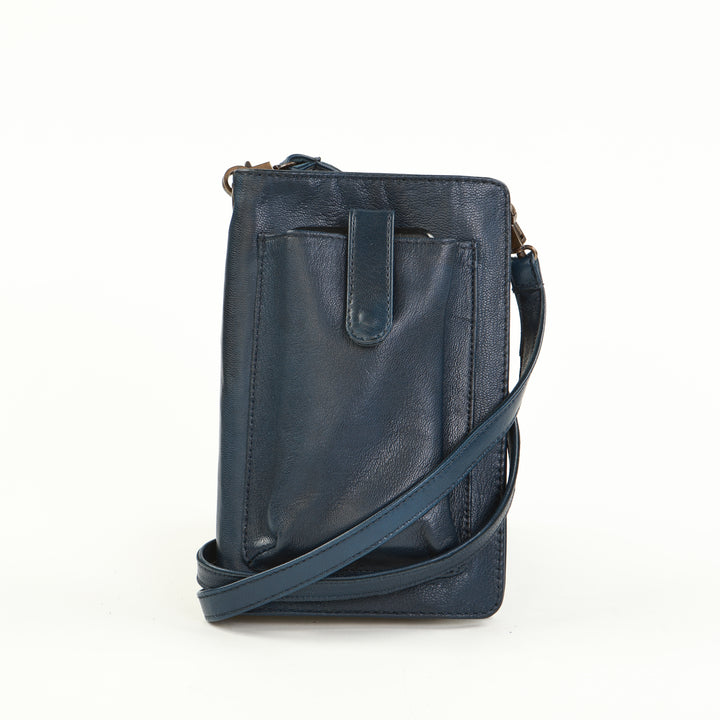 Leather Smartphone Crossbody Wallet - Black