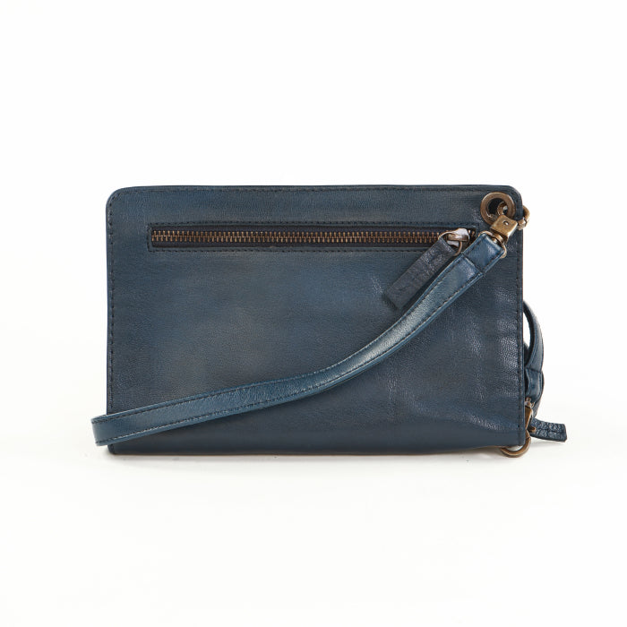 Leather Smartphone Crossbody Wallet - Blue