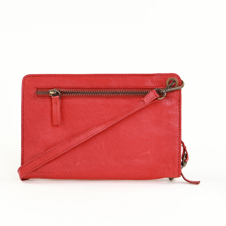 Leather Smartphone Crossbody Wallet - Red
