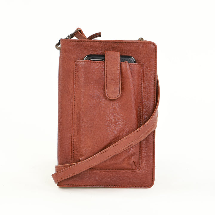 Leather Smartphone Crossbody Wallet - Brown