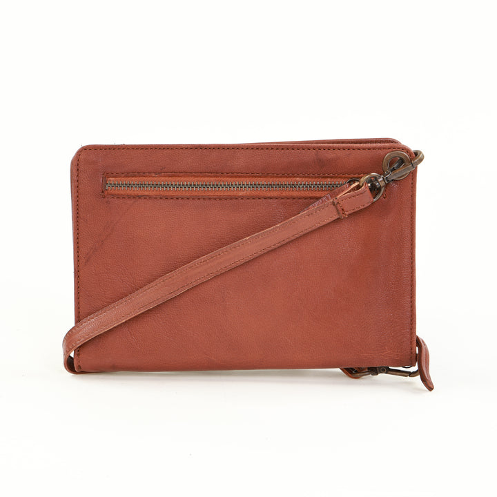 Leather Smartphone Crossbody Wallet - Brown