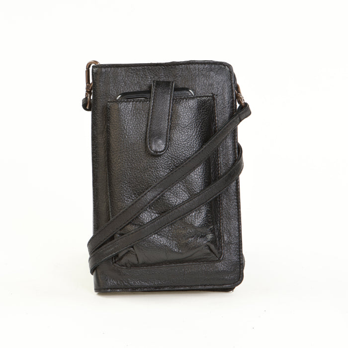 Leather Smartphone Crossbody Wallet - Grey