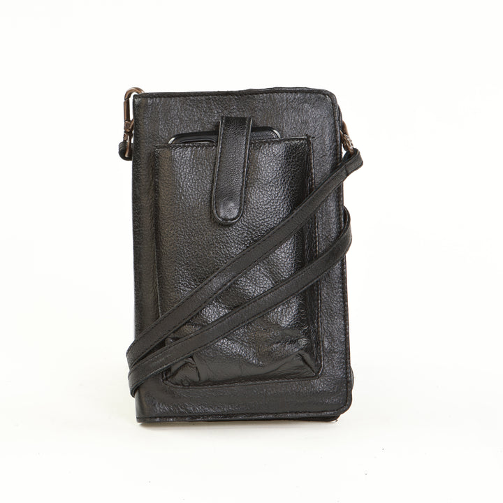Leather Smartphone Crossbody Wallet - Black