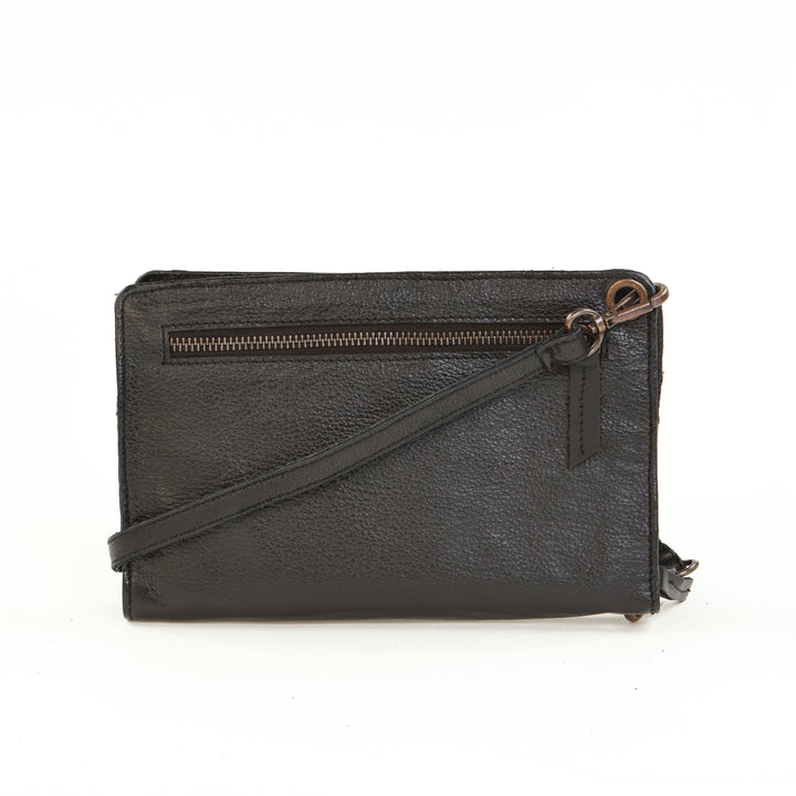 Leather Smartphone Crossbody Wallet - Black