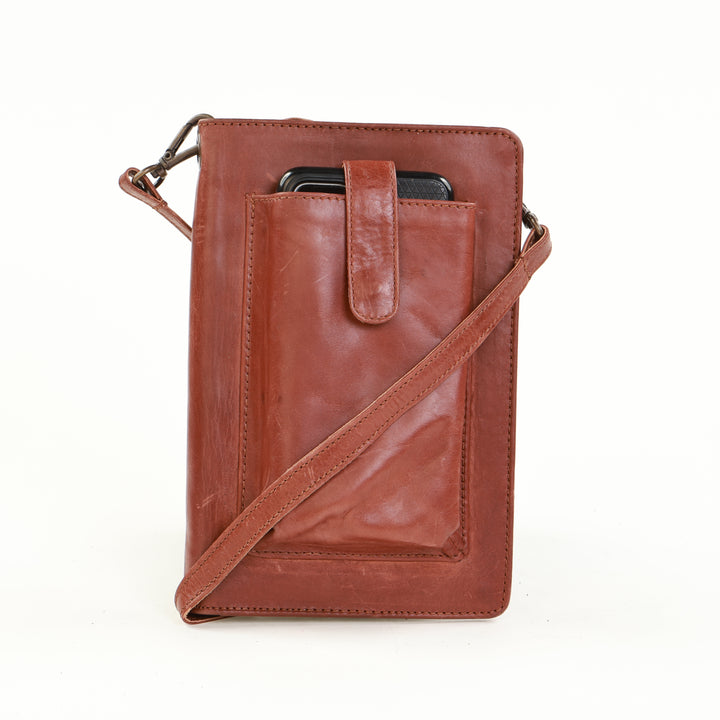 Leather Smartphone Crossbody Wallet - Black