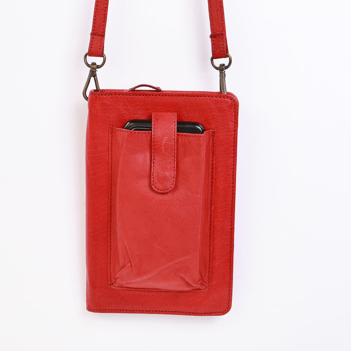 Leather Smartphone Crossbody Wallet - Red