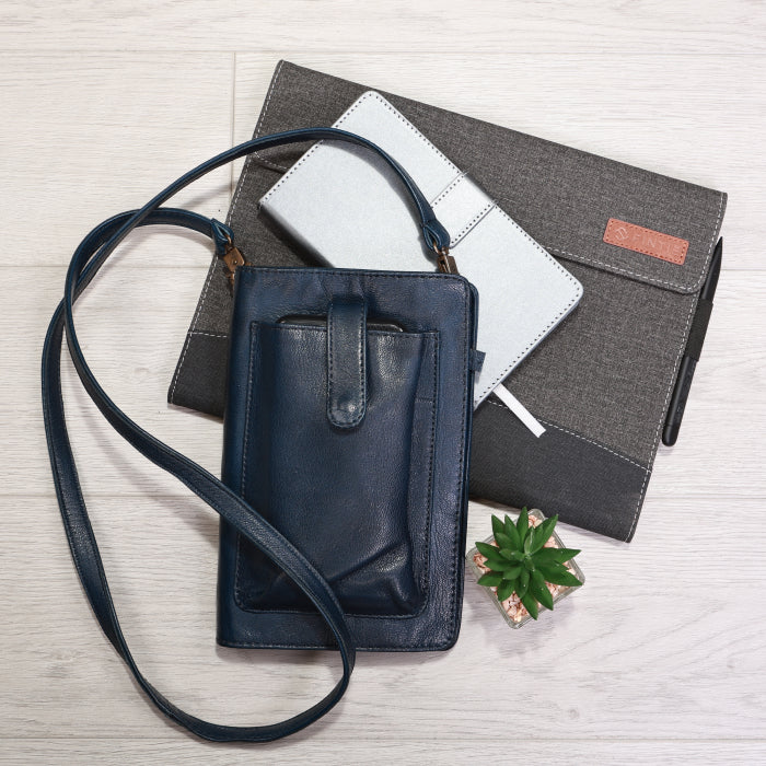 Leather Smartphone Crossbody Wallet - Blue