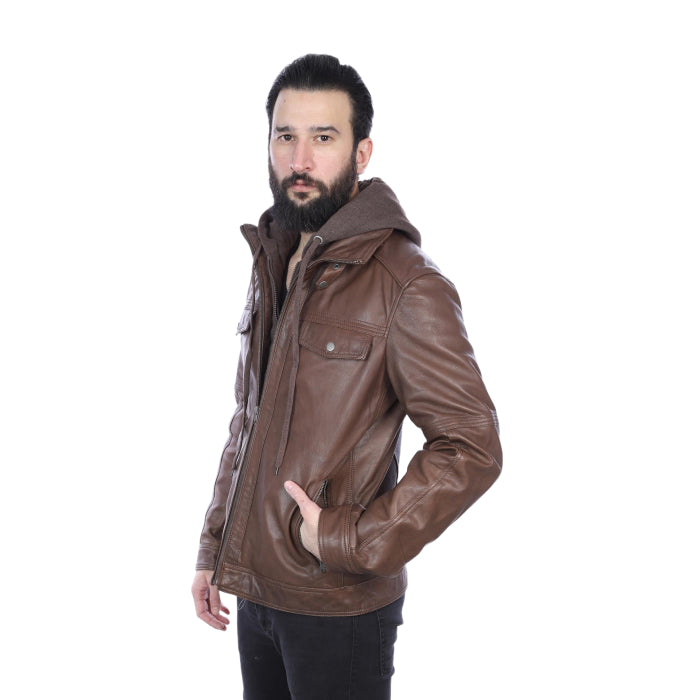Leather Jacket With Hood
