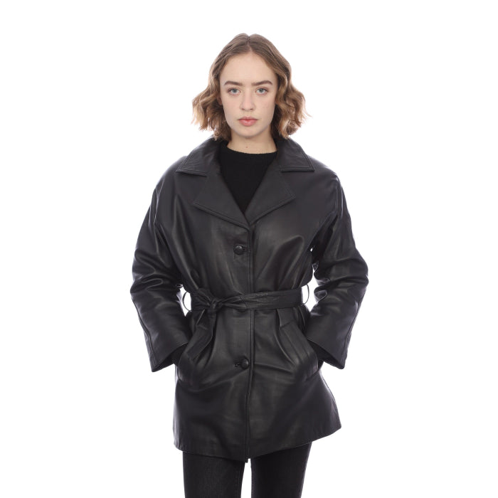 Ladies Belted Leather Jacket
