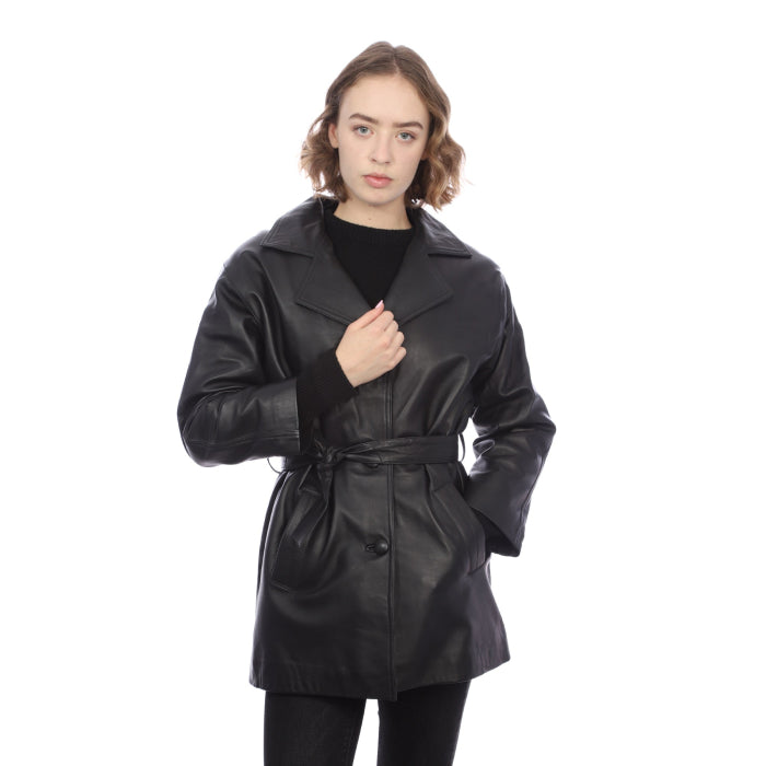 Ladies Belted Leather Jacket