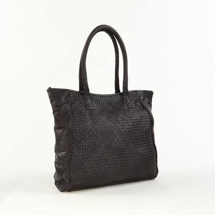 Vintage Leather Weave Bag - Black