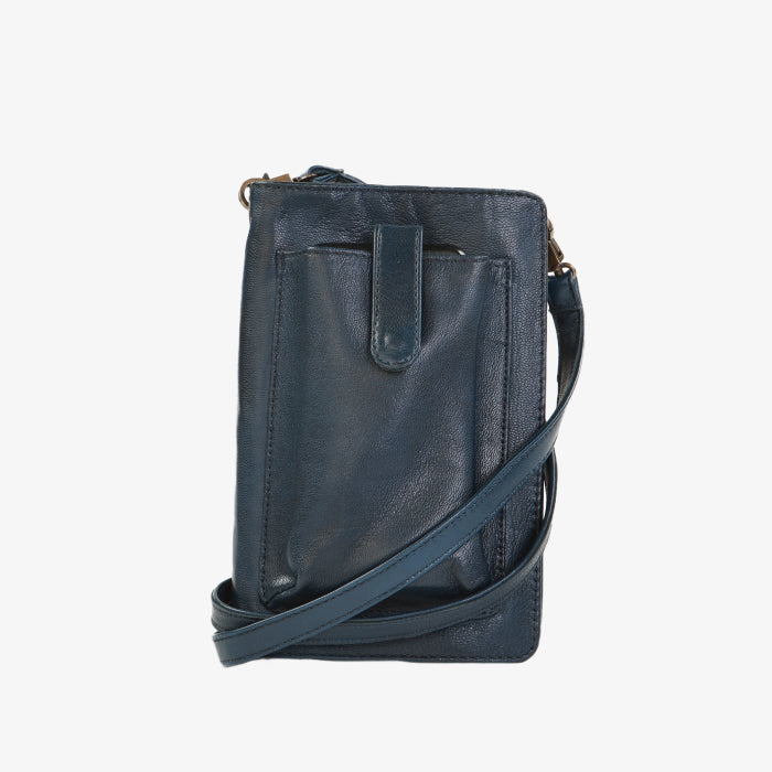 Leather Smartphone Crossbody Wallet - Blue
