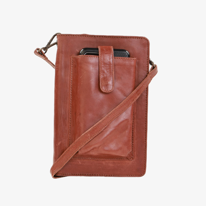 Leather Smartphone Crossbody Wallet - Grey