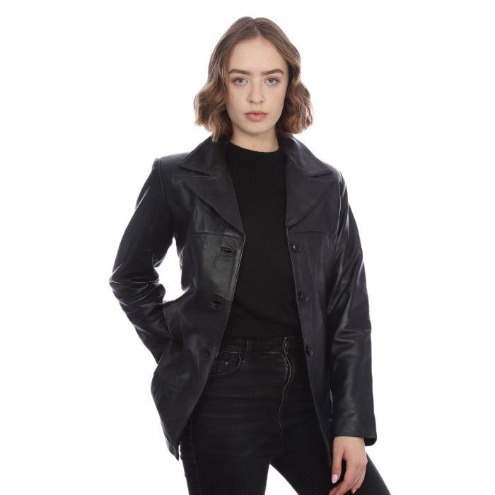 Ladies Leather Button Up