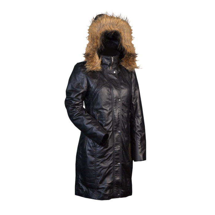 Ladies 3/4 length puffer jacket with hood