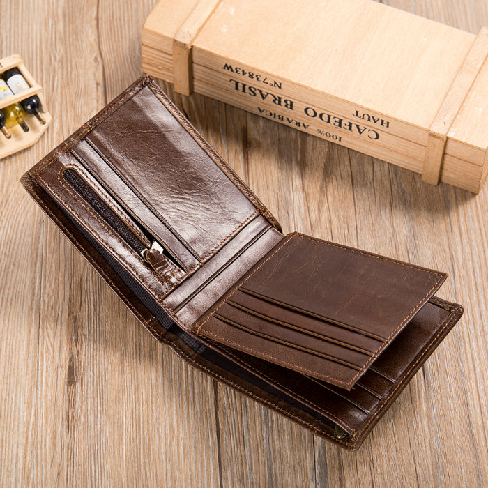 Factory Drop Shipping 8064 Accept Sample genuine leather wallet men Wallet Men Slim Leather with RFID Lining