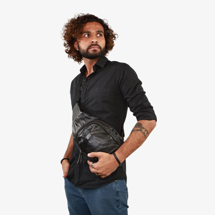 Leather Sling Bag - Black