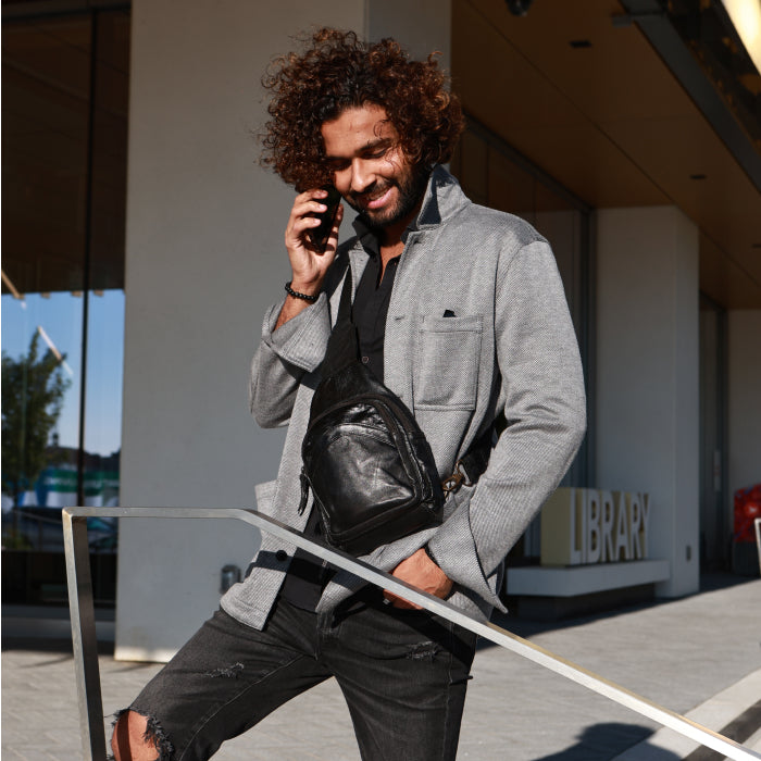 Leather Sling Bag - Black