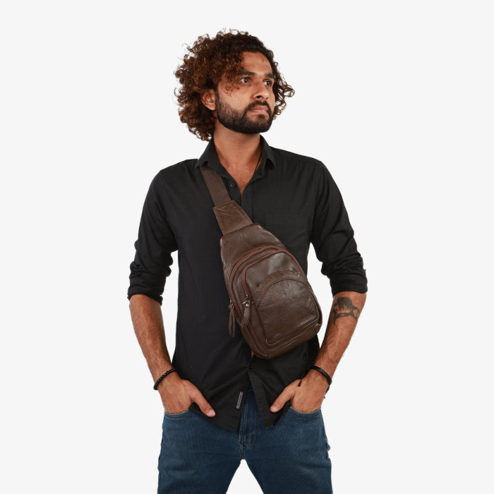 Leather Sling Bag - Brown