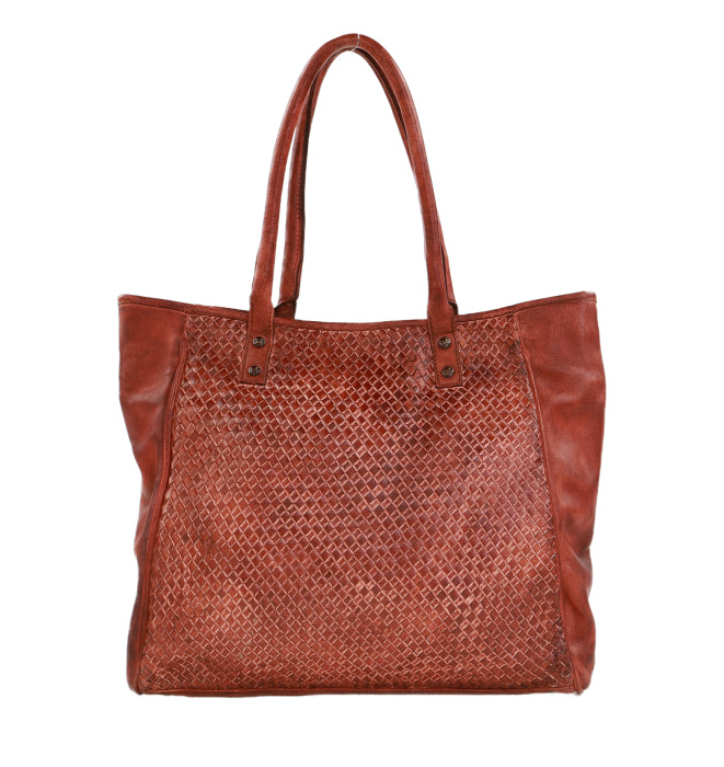 Vintage Leather Weave Bag - Tan