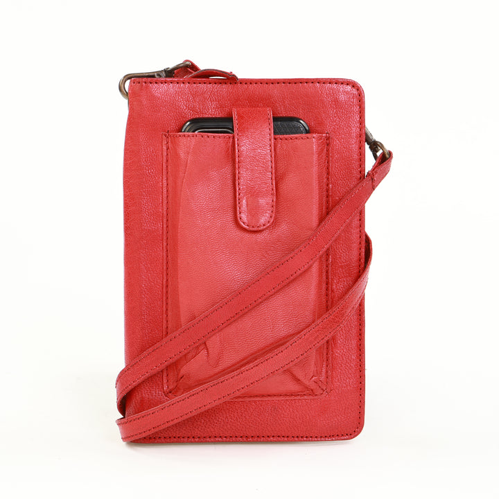 Leather Smartphone Crossbody Wallet - Red