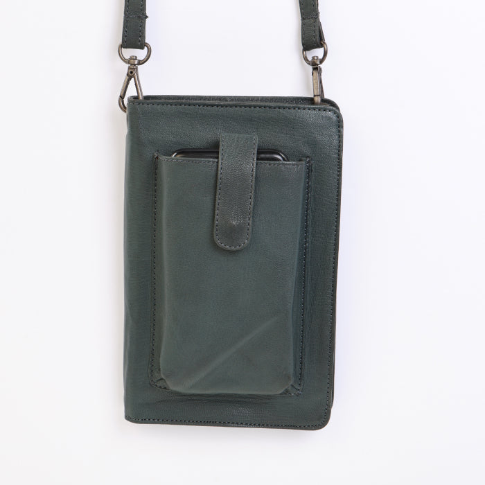 Leather Smartphone Crossbody Wallet - Grey