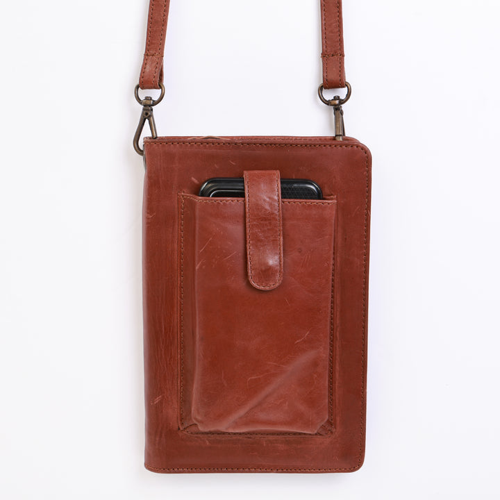 Leather Smartphone Crossbody Wallet - Brown