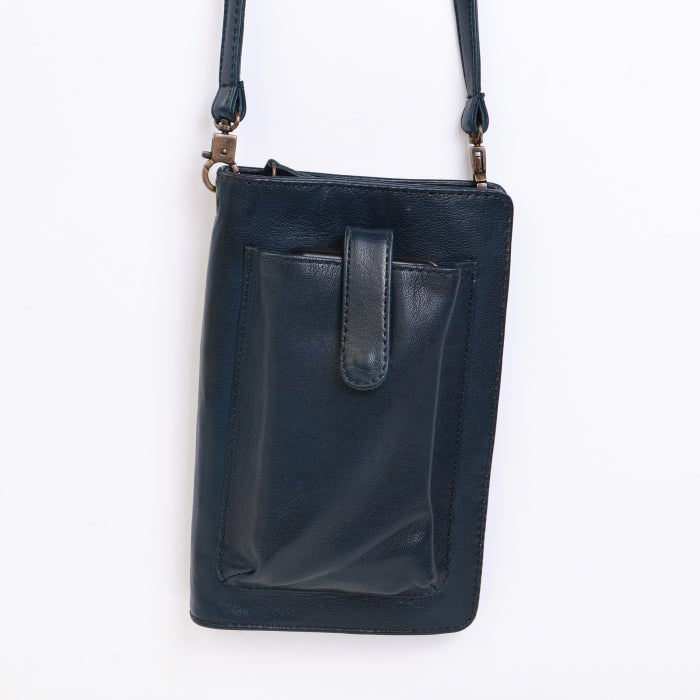 Leather Smartphone Crossbody Wallet - Blue