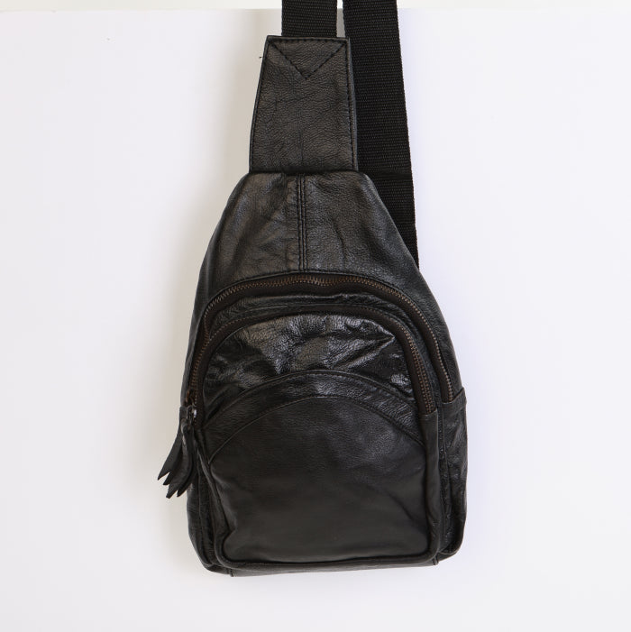 Leather Sling Bag - Black