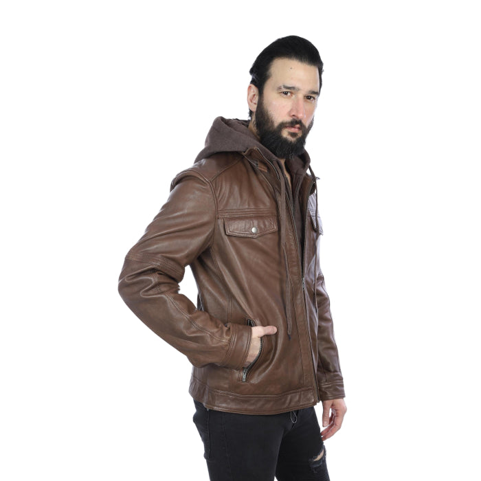 Leather Jacket With Hood