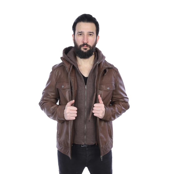 Leather Jacket With Hood