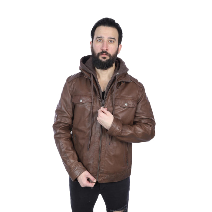 Leather Jacket With Hood