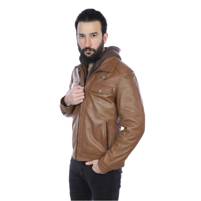 Leather Jacket With Hood