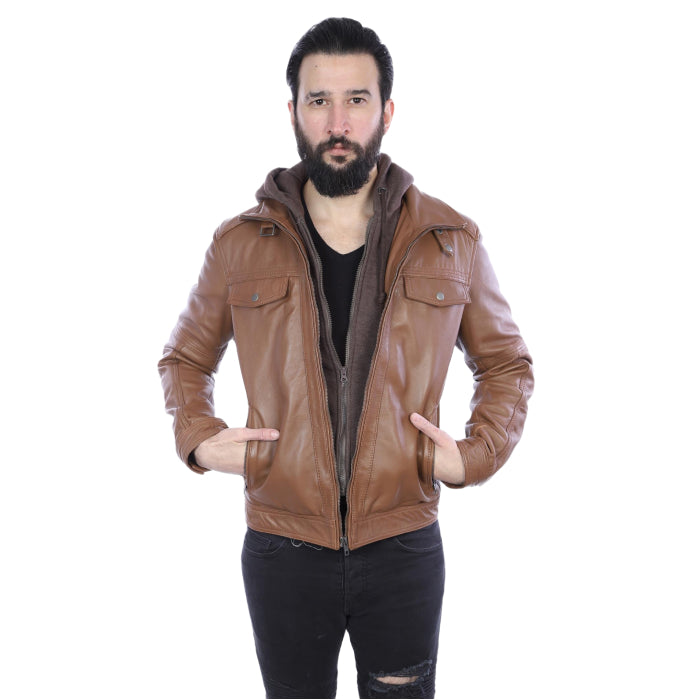 Leather Jacket With Hood