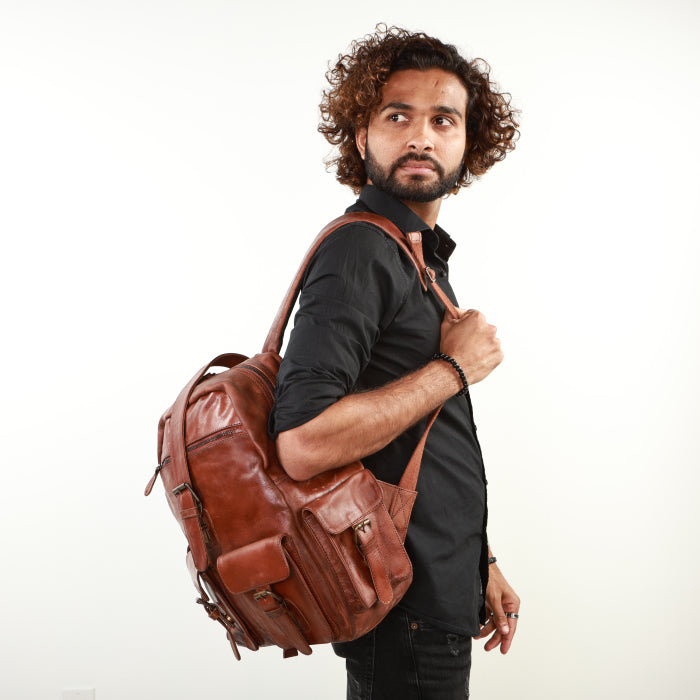 Urban Leather Backpack - Cognac
