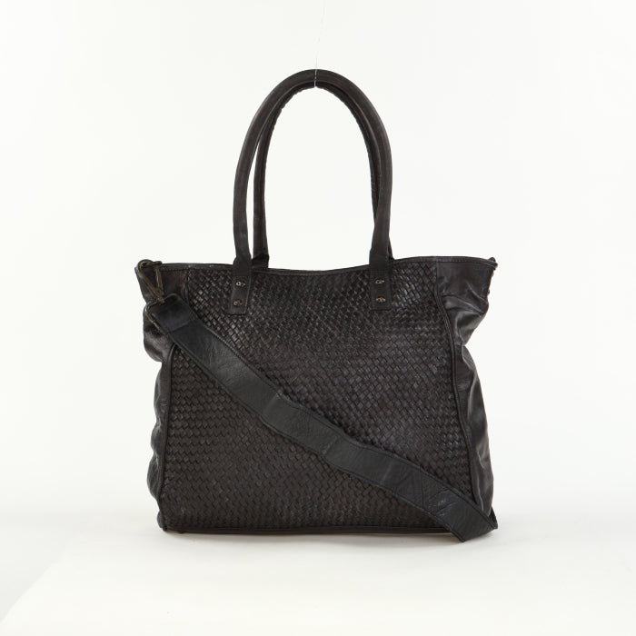 Vintage Leather Weave Bag - Black