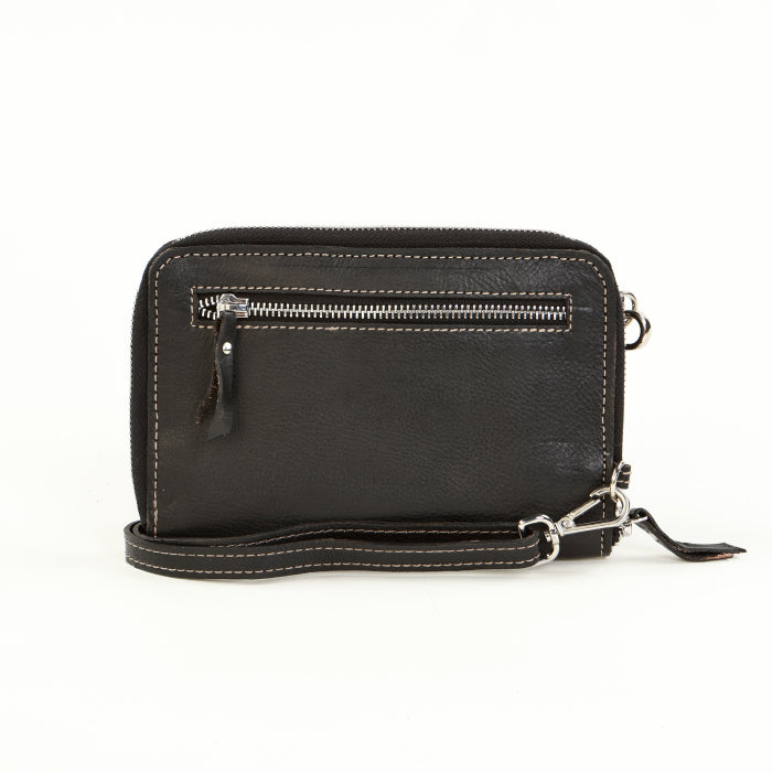 Small Leather Crossbody Wallet - Black