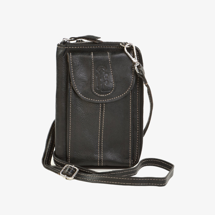 Small Leather Crossbody Wallet - Black
