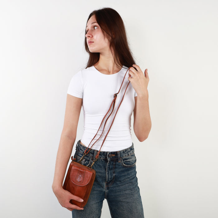 Small Leather Crossbody Wallet - Brown