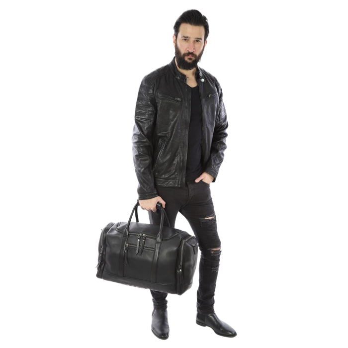 Black Leather Duffel Bag