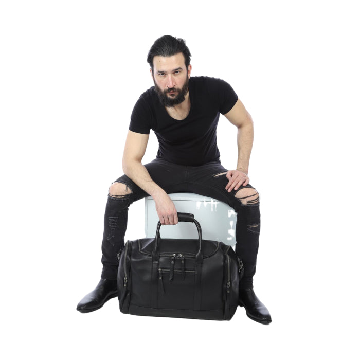 Black Leather Duffel Bag