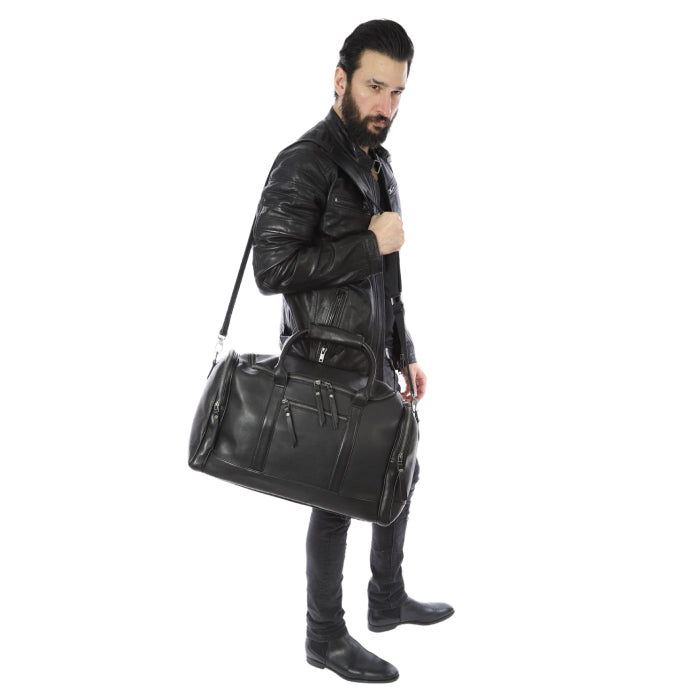 Black Leather Duffel Bag