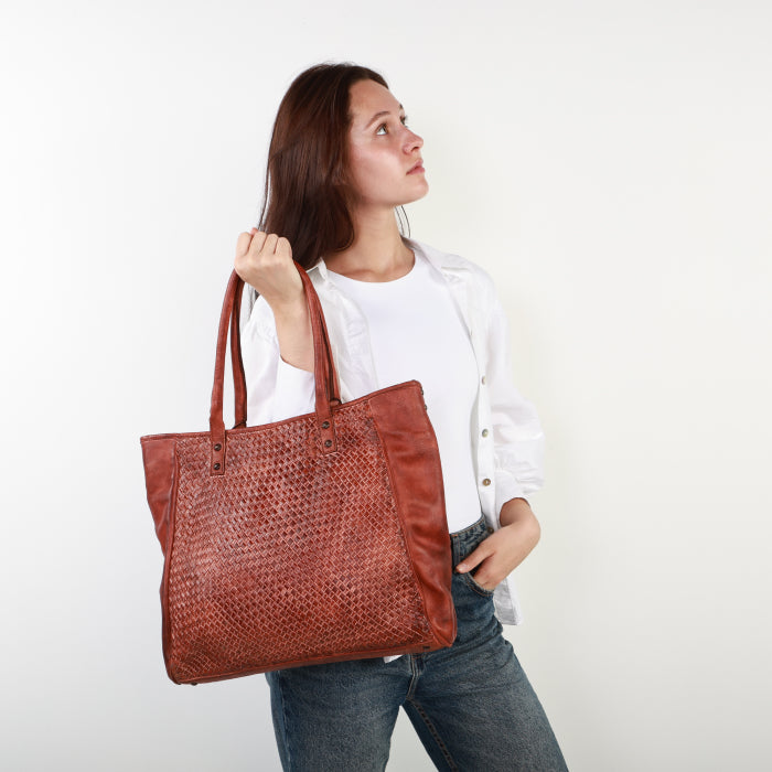 Vintage Leather Weave Bag - Tan