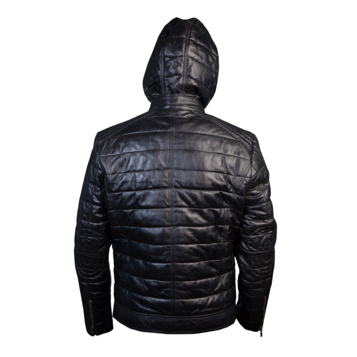 Puffy Leather Jacket With  Hood