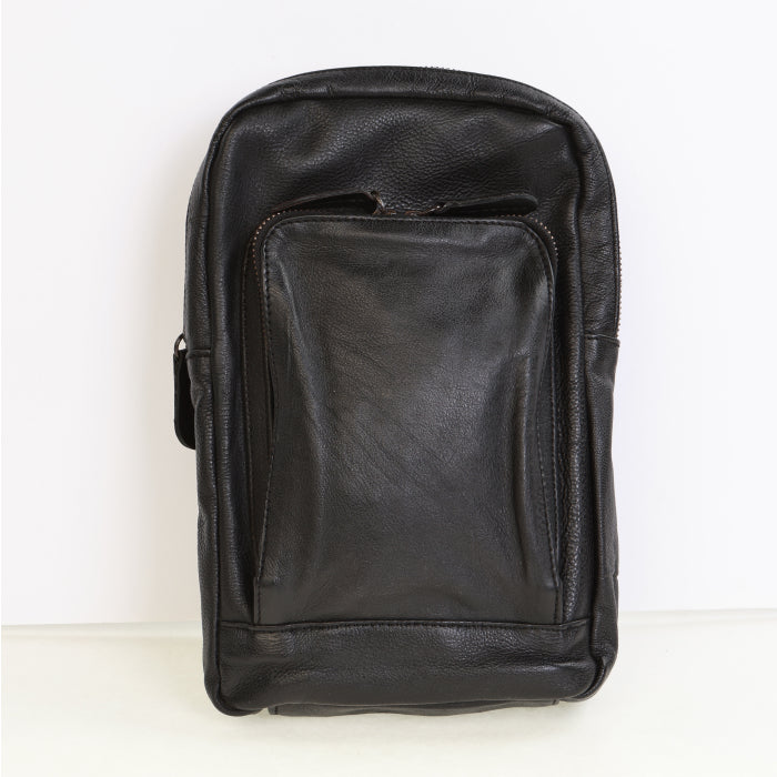 Large Leather Chest Bag - Black